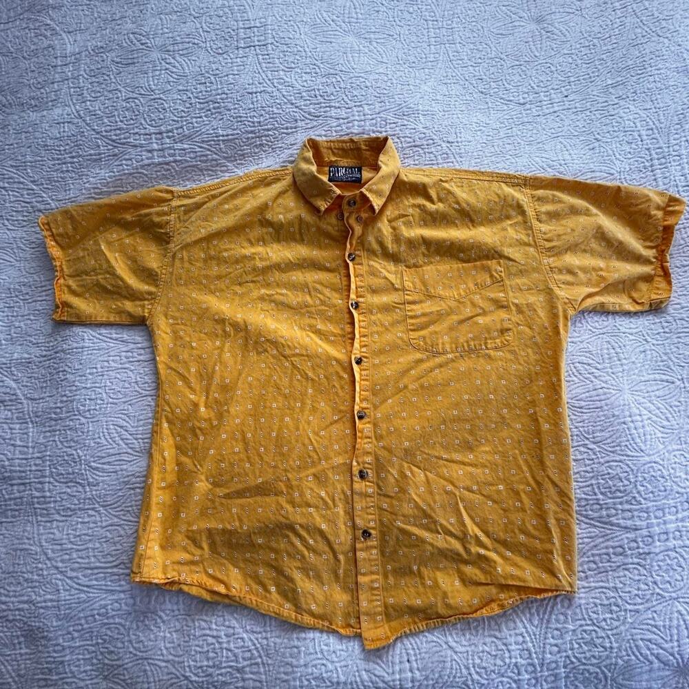 Yellow short sleeve button up, mens
